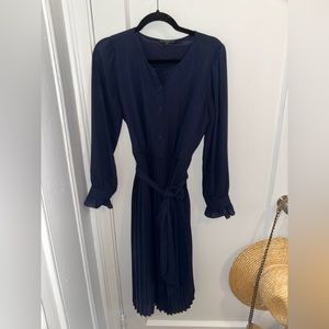 J Crew Navy Tie-front pleated dress. Excellent condition